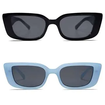 Allarallvr Rectangle Cat Eye Thin Sunglasses for Women 90s Retro Trendy Y2K Aesthetic Vintage Square Small Shades AR82037(Black+Blue)