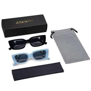 Allarallvr Rectangle Cat Eye Thin Sunglasses for Women 90s Retro Trendy Y2K Aesthetic Vintage Square Small Shades AR82037(Black+Blue)
