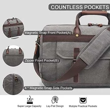 Duffle Bag for Men Waterproof Genuine Leather Canvas Travel Duffel Bags for Women Overnight Weekender Bag for Traveling, Grey