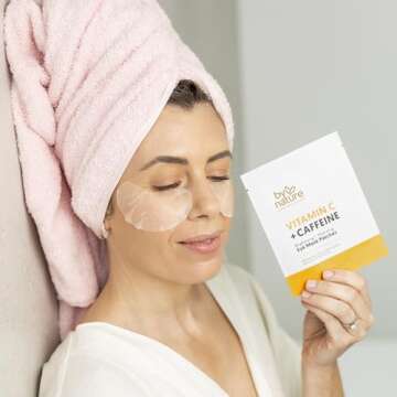 By Nature Vitamin C + Caffeine Brightening + Hydrating Under Eye Mask Patches - Energizing + Replenishing Eye Patches for Dark Circles - Skincare from New Zealand - Under Eye Patches - 5 Pairs