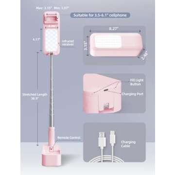 Woumlaiy Selfie Stand - Rotating, Foldable, Wireless, LED Light