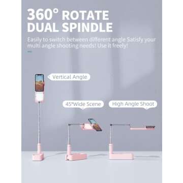 Woumlaiy Selfie Stand - Rotating, Foldable, Wireless, LED Light