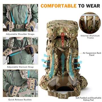MT Military Army Large Rucksack with Detacheable Assault Backpack Hydration Pack Shoulder Straps and Waist Belt Metal Frame