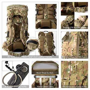 MT Military Army Large Rucksack with Detacheable Assault Backpack Hydration Pack Shoulder Straps and Waist Belt Metal Frame