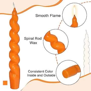 Spiral Taper Dinner Candles Stick Orange Twisted Candles H 7.5inch Wax Unscented Dinner Candle Smokeless for Home Decor, Relaxation & All Occasions(Orange)