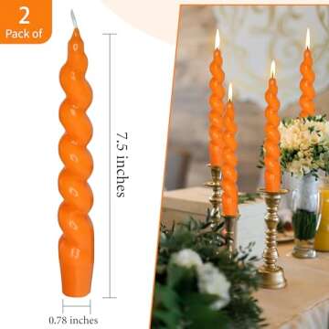 Spiral Taper Dinner Candles Stick Orange Twisted Candles H 7.5inch Wax Unscented Dinner Candle Smokeless for Home Decor, Relaxation & All Occasions(Orange)