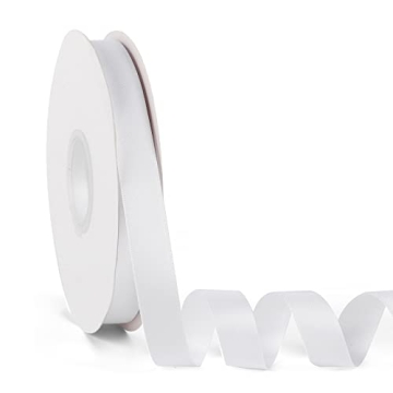 Double Faced Solid Color White Satin Ribbon 5/8" X 50 Yards Continuous, High Density Polyester Ribbo...