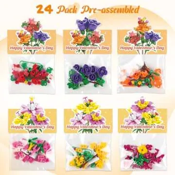 Valentines Day Gifts for Kids - 24 Pack Prefilled Valentine's Day Cards with Flower Building Blocks ...