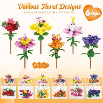 Valentines Day Gifts for Kids - 24 Pack Prefilled Valentine's Day Cards with Flower Building Blocks Crafts for School Classroom Class Party Favor, Valentines Gifts Bulk Exchange for Boys Girls Teens