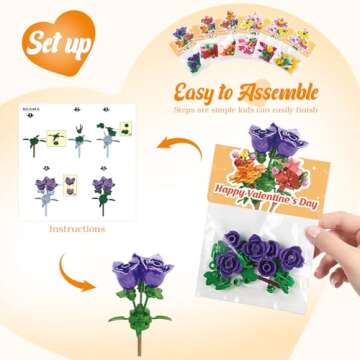 Valentines Day Gifts for Kids - 24 Pack Prefilled Valentine's Day Cards with Flower Building Blocks Crafts for School Classroom Class Party Favor, Valentines Gifts Bulk Exchange for Boys Girls Teens