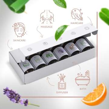 HBNO Essential Oils Set (10ml) - Top 6 Essential Oils. Ideal for Aromatherapy, Soap Making, and Skin...