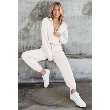 PRETTYGARDEN Women's 2 Piece Sweater Set Pullover Zip Up Sweatshirt Jogger Sweatpants Tracksuit Casual Outfit (White,Medium)