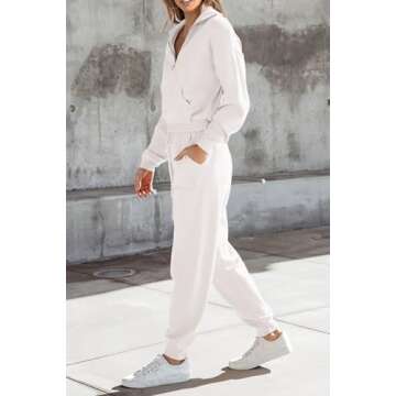 PRETTYGARDEN Women's 2 Piece Sweater Set Pullover Zip Up Sweatshirt Jogger Sweatpants Tracksuit Casual Outfit (White,Medium)