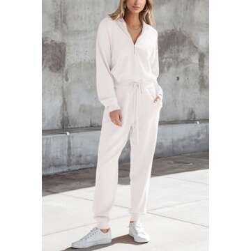 PRETTYGARDEN Women's 2 Piece Sweater Set Pullover Zip Up Sweatshirt Jogger Sweatpants Tracksuit Casual Outfit (White,Medium)