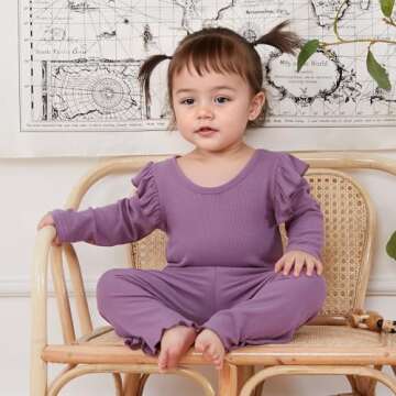 Kupretty Baby Girl Clothes Fall Solid Ribbed Knit Ruffle T-Shirt Tee & Flare Pants Set Toddler Bell-bottoms Outfit (Purple, 18-24 Months)