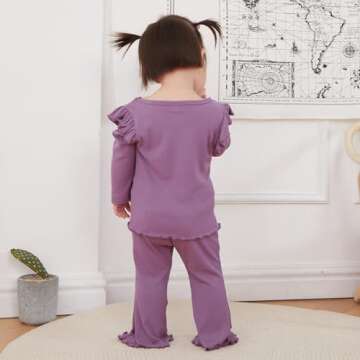 Kupretty Baby Girl Clothes Fall Solid Ribbed Knit Ruffle T-Shirt Tee & Flare Pants Set Toddler Bell-bottoms Outfit (Purple, 18-24 Months)