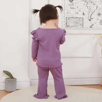 Kupretty Baby Girl Clothes Fall Solid Ribbed Knit Ruffle T-Shirt Tee & Flare Pants Set Toddler Bell-bottoms Outfit (Purple, 18-24 Months)