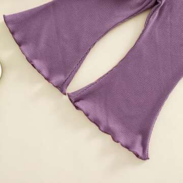 Kupretty Baby Girl Clothes Fall Solid Ribbed Knit Ruffle T-Shirt Tee & Flare Pants Set Toddler Bell-bottoms Outfit (Purple, 18-24 Months)