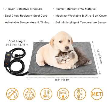 Toozey Pet Heating Pad, 6 Adjustable Temperature Dog Cat Heating Pad with Timer, Waterproof Heated C...