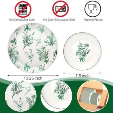 Qinyoung 50 Pcs Plastic Plates Set - Vintage Floral Design for Elegant Gatherings