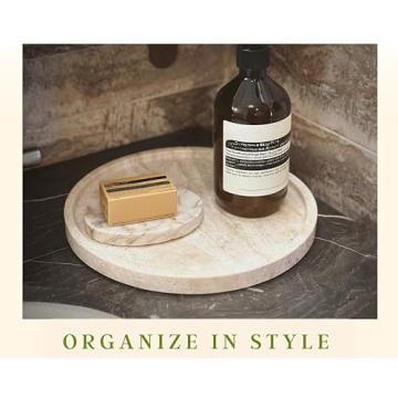 Luxury Handcrafted Travertine Stone Round Tray for Home Decor