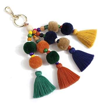 Epsion Straw Beach Bags Tote Tassels Bag Hobo Summer Handwoven Shoulder Bags Purse With Pom Poms (Chains1)