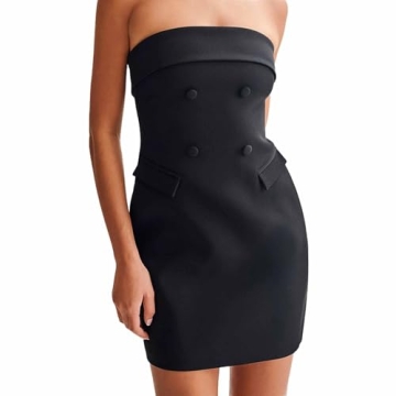 Womens Sexy Tube Top Dress Summer Solid Strapless Mini Dresses Off The Shoudle Ruffle Beach Dress fo...