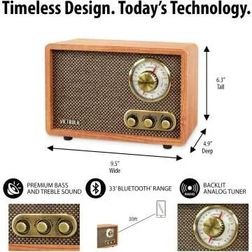 Victrola Retro Wood Bluetooth Radio with Speakers