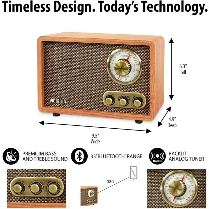 Victrola Retro Wood Bluetooth Radio with Speakers