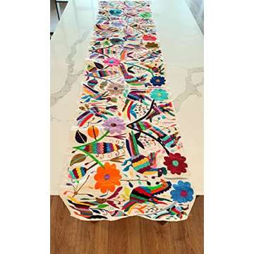 ALKIMIA INC Mexican Handmade Bed or Table Runner Authentic Otomi Tenango Embroidery (Multicolor)