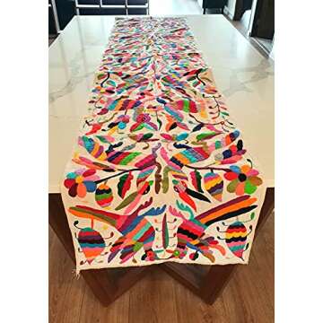 ALKIMIA INC Mexican Handmade Bed or Table Runner Authentic Otomi Tenango Embroidery (Multicolor)
