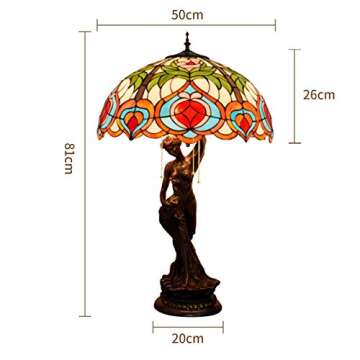 Vintage Table Lamp Tiffany Style Handmade Peach Stained Glass Desk Lamp Antique Belle 3-Light Bedside Lamp for Bedroom Living Room, 20-Inch