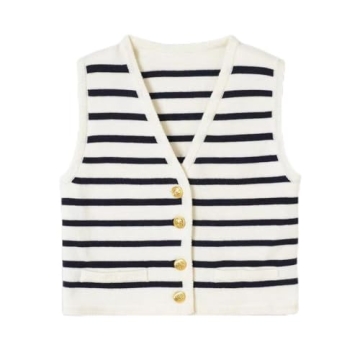 OCUH Sweater Vest Cable Knit Sweater Vest Women Striped Knitted Stripe Sweater Vest Women Old Money Aesthetic (White-B,M,Medium)