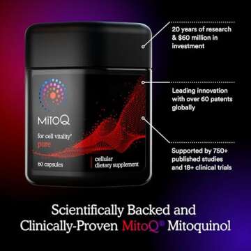 MitoQ Pure Mitochondria-targeted Antioxidant Supplement | Reducing Free Radical Damage & Oxidative Stress | Supports Cellular Longevity, Metabolic Health, Healthier Aging, and Energy (180 Capsules)