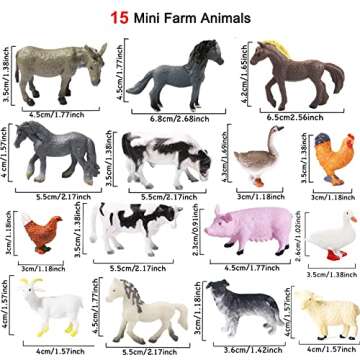 15 Pcs Mini Figures Toys Realistic Farm Animal Figurines, Plastic Learning Educational Playset Anima...