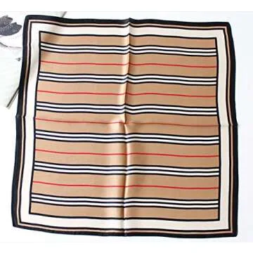 JERLA 100% Real Mulberry Silk Scarf in Stripe Khaki