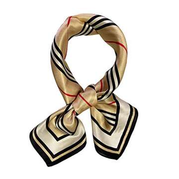 JERLA Women's Men's Small Square 100% Real Mulberry Silk satin Scarfs Hair head face scarf 21" x 21" (Stripe khaki)