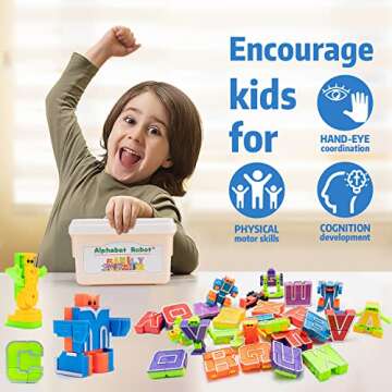 26 Pieces Alphabet Robots for Kids Alphabet Learning Toys, Alphabots Transform Letters for Educational ABC Learning Toys for Kids Ages 3-5, Carnival Prizes, Classroom Rewards, Toddler Birthday Gift