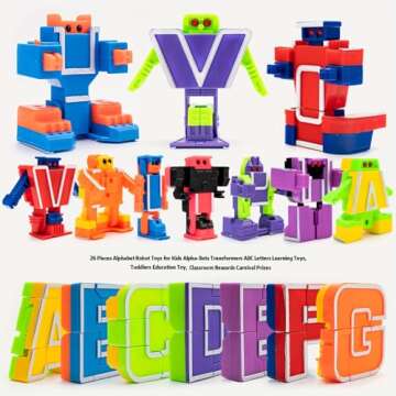 26 Pieces Alphabet Robots for Kids Alphabet Learning Toys, Alphabots Transform Letters for Educational ABC Learning Toys for Kids Ages 3-5, Carnival Prizes, Classroom Rewards, Toddler Birthday Gift