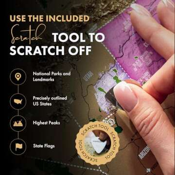 Travelization Scratch Off Map of United States 24" x 17" Frameable USA Scratch Map with National Parks, Highest Peaks and Vibrant Colors, Ideal for Travelers, Black