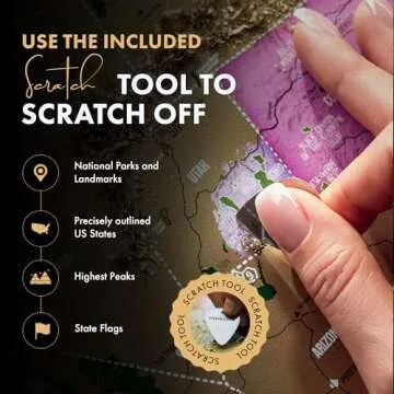 Travelization Scratch Off Map of United States 24" x 17" Frameable USA Scratch Map with National Parks, Highest Peaks and Vibrant Colors, Ideal for Travelers, Black