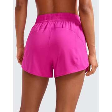 CRZ YOGA Women's High Waisted Running Shorts Mesh Liner - 3'' Dolphin Quick Dry Athletic Gym Track Workout Shorts Zip Pocket Hibiscus Purple Large