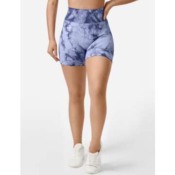 QOQ Womens Tie Dye Workout Biker Shorts Yoga Scrunch Booty High Waisted Tummy Control Athletic Short Leggings Light Blues