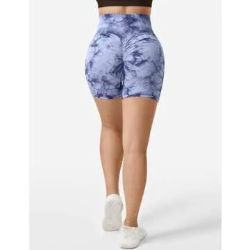 QOQ Womens Tie Dye Workout Biker Shorts Yoga Scrunch Booty High Waisted Tummy Control Athletic Short Leggings Light Blues