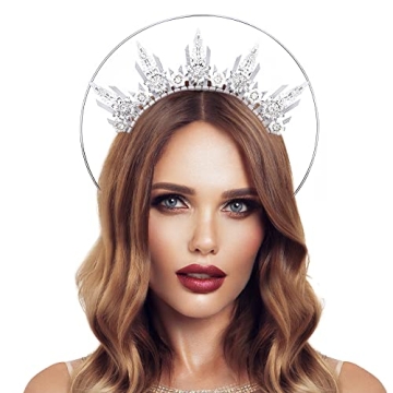 COSUCOS Silver Halo Crown Headpiece - Handmade Renfaire Spiked Sun Goddess Headband Fantasy Virgin M...