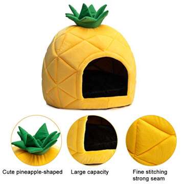Hollypet Cozy Pet , Warm Cave Nest Sleeping Bed Pineapple Shape Puppy House for Cats and Small Dogs, Yellow