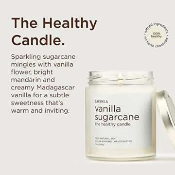 Lavanila Vanilla Sugarcane Scented Candles (Set of 2) - Natural Soy, Clean Burning, Handcrafted, Clean Burning 50 Hour Burn Time, 7 oz Each