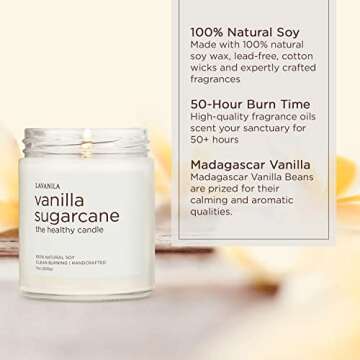 Lavanila Vanilla Sugarcane Scented Candles (Set of 2) - Natural Soy, Clean Burning, Handcrafted, Clean Burning 50 Hour Burn Time, 7 oz Each