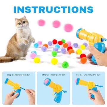 Dorhui Cat Toy Gun Launcher, 30 Pcs Sparkle Pom Pom Balls for Cat and Cat Ball Launcher, Cat Fetch Toy Gun Shooter, cat Toys for Indoor Cats, Interactive Glitter Pom Pom Balls for Kitty Gifts