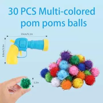 Dorhui Cat Toy Gun Launcher, 30 Pcs Sparkle Pom Pom Balls for Cat and Cat Ball Launcher, Cat Fetch Toy Gun Shooter, cat Toys for Indoor Cats, Interactive Glitter Pom Pom Balls for Kitty Gifts